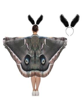 2 Pcs Moth Butterfly Wings Cape Adult Costume with Feather Headband